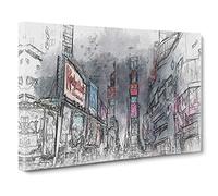 Theater District In Manhattan New York Canvas Print | Gallery Wrapped 30mm Frame Wall Art | 20x14 inches | Ready to Hang | Abstract Picture | Living Room Bedroom Lounge Office