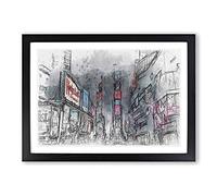 Theater District in Manhattan New York in Abstract Framed Print | A2 Black Framed Wall Art | Ready to Hang | Abstract Fantasy Picture | Living Room Bedroom Lounge Office