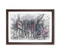 Theater District in Manhattan New York in Abstract Framed Print | A2 Walnut Framed Wall Art | Ready to Hang | Abstract Fantasy Picture | Living Room Bedroom Lounge Office