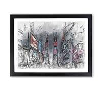 Theater District In Manhattan New York In Abstract Modern Art Framed Print | A3 Black Framed Wall Art | Ready to Hang | Abstract Fantasy Picture | Living Room Bedroom Lounge Office