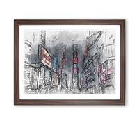 Theater District In Manhattan New York In Abstract Modern Art Framed Print | A3 Walnut Framed Wall Art | Ready to Hang | Abstract Fantasy Picture | Living Room Bedroom Lounge Office