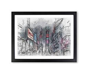 Theater District In Manhattan New York In Abstract Modern Art Framed Print | A4 Black Framed Wall Art | Ready to Hang | Abstract Fantasy Picture | Living Room Bedroom Lounge Office