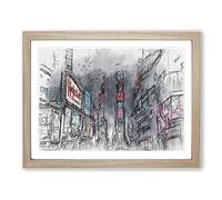 Theater District In Manhattan New York In Abstract Modern Art Framed Print | A4 Oak Framed Wall Art | Ready to Hang | Abstract Fantasy Picture | Living Room Bedroom Lounge Office