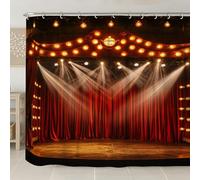 Theater Stage Shower Curtain, Dramatic Red Velvet Stage Design for Bathroom Decor, Vintage Style Perfect for Home Theatre Lovers, Water-Resistant Fabric Shower Curtain with Hooks 108x72 Inch