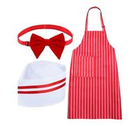 Theatre Costume Set - Adjustable Red and White Striped, Carnival Apron, Movie Night-Bodeswear with Hat, Matching Red Bow Ties | Stage Outfit for Birthday Holiday Party Theatre Performance J