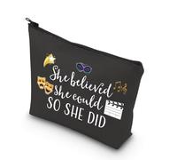 Theatre Themed Inspirational Gift She Believed She Could So She Did Actress Zipper Pouch Makeup Bag (BLK-Theatre)