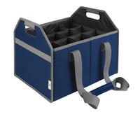 TheBarsentials 12 Bottle Wine Carrier Collapsible Reusable with Strap for Liquor Champagne Beer Glasses Storage Shopping Travel (Navy Blue)