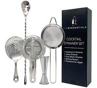 TheBarsentials Cocktail Strainer Set Stainless Steel Bar Tools with Stirring Spoon - Hawthorne Strainer, Julep Strainer, Fine-Mesh Strainer, Jigger for Drinks