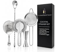 TheBarsentials Cocktail Strainer Set Stainless Steel Bar Tools with Stirring Spoon - Hawthorne, Julep, Fine-Mesh and Jigger for Drinks