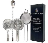 TheBarsentials Cocktail Strainer Set Stainless Steel Bar Tools with Stirring Spoon - Hawthorne Strainer, Julep Strainer, Fine-Mesh Strainer/Sifter for Drinks