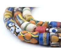 TheBeadChest Painted African Krobo Beads - Full Strand of Ghanaian Tribal Glass Beads for Necklace or Jewelry Making (Tribal Cylinder Medley)