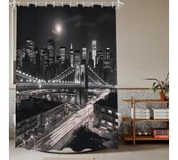 TheBlackSpot NYC Manhattan Night Brooklyn Bridge Theme Cloth Fabric Shower Curtain Sets Bathroom Decor with Hooks Waterproof Washable (70W×70L)