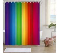 TheBlackSpot Rainbow Shower Curtain Striped Checkered Boho Style Pride Waterproof Shower Curtains Bright Pastel Bath Curtain with Hooks 72" W x 84" H