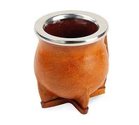 thebmate [Premium Yerba Mate Cup (Mate Gourd) - Crafted Ceramic Teacup - Brown Leather Wrapped Handmade in Uruguay - Mate Camionero - Camionero Style (Camel Brown)