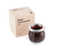 thebmate [Premium Yerba Mate Cup (Mate Gourd) - Crafted Ceramic Teacup - Brown Leather Wrapped Handmade in Uruguay - Mate Tiny - Camionero Style (Dark Brown)