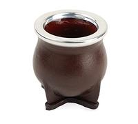TheBmate [Premium] Yerba Mate Cup (Mate Gourd) - Crafted Ceramic Teacup - Brown Leather Wrapped Handmade in Uruguay - Mate Camionero - Camionero Style (Dark Brown)
