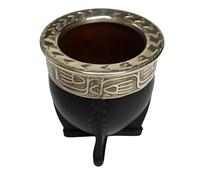 thebmate [Premium Yerba Mate Cup (Mate Gourd) - Crafted Ceramic Teacup - Coppery Brown Leather Wrapped Handmade in Uruguay - Mate Imperial - Imperial Style (Black)