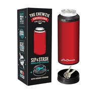 TheChewzie Universal 4-in-1 Can Cooler with Hidden Storage - Fits Slim Cans, Regular Cans, Bottles and More - Insulated Stainless Steel - Americana Collection (Red)