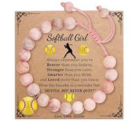 TheClover 3PCS Softball Gifts for Teammates - Adjustable Pink Zebra Stone Bracelet & Matching Stud Softball Earrings Motivational Sports Gift for Teammates, Softballs Players