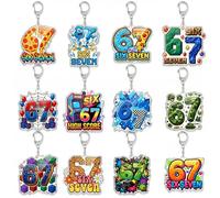 TheClover 67 Meme Keychain 12 Pack - I Was 6 Now I’m 7 Acrylic Keychains, Six to Seven Birthday Gifts, Age 7 Celebration Gifts for Backpacks Goody Bags Charm Accessories 67 Keychain