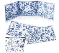 TheClover American Mahjong Storage Set - Blue and White Porcelain Style Canvas Mahjong Tile Bags with Zipper and 2 Clear PVC Rule Card Holders, Mahjong Tile Bag Fits Standard Cards & 166 Tiles