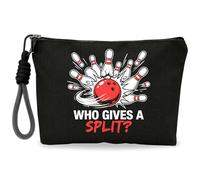 TheClover Bowling Humour Canvas Pouch Gift - “Who Gives A Split” Funny Storage Makeup Bag for Bowling Lovers, League Players, Teammates and Sports Gift Occasions