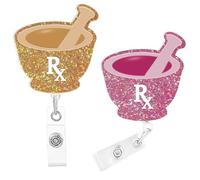 TheClover Nurse Badge Reel Retractable 2PCS - Cute RX Badge Reels Nursing Pharmacy Badge Reel with Alligator Clip, Office Medical Worker Pediatric Doctors Nurses ID Badge Clip Accessories Gifts