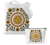TheClover Sunflower Tote Bag Set with Moon Pouch - Celestial & Botanical Design, Reusable Canvas Bag for Yoga, Travel & Everyday Carry, Gift for Nature & Mystical Style Lovers