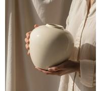 TheCozyBay Cream Ceramic Vase - 20cm Round Flower Vase, Minimalist Leak-Proof Design with Soft Pads, Modern Decorative Home Accessories, Vases for Living Room (Beige)