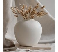TheCozyBay White Ceramic Vase - 20cm Round Flower Vase, Minimalist Leak-Proof Design with Soft Pads, Modern Decorative Home Accessories for Living Room (White)