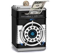 Theddtoy Fingerprint PIN Lock Money Box,Safe Piggy Bank for Kids,Auto-Spin Unlock Smart Cash Saving Box Birthday Present for 3-12 Years-Black