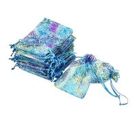 TheDisplayGuys 100-Pack 6" x 8" Coral-Lines Sheer Organza Gift Bags w. Drawstring - Blue - for Jewelry, Candy, Treats, Wedding Favors Mesh Pouches