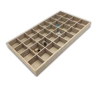 TheDisplayGuys 32-Compartments Jewelry Organizer Stackable Tray for Drawers or Show Display (Natural Linen Burlap)