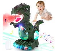 Thedttoy Baby Toys Dinosaur Light Up Toys,Sensory Walking Toys for Toddler,Musical Toy Christmas Birthday Gifts Present Girls Boys(With Spray),Green W/ Spray