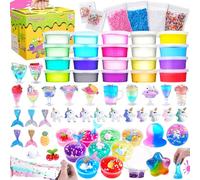 Theefun 60PCS DIY Slime Kit, Slime Making Kit for Girls & Boys include 24 Cups Crystal Mud, 4 Foam Balls, 2 Fruit Slices and Unicorn Charms, Craft Kit, Christmas Birthday Party Gift Toys for Kids 3-12