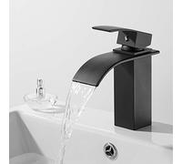 THEEIERCE Basin Sink Mixer Tap, Waterfall Bathroom Sink Taps, Single Lever Handle Basin Mixer Tap, Anti-Rust Sink Faucets with Cold and Hot Water Mark, Matt Black