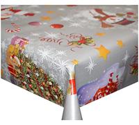 TheFabricTrade Christmas Merry Xmas Silver Jolly Santa Rectangular Table Cloth Wipe Clean PVC Tablecloth Oilcloth Vinyl Table Cover (200 x 140cm / 79" x 54")