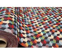 TheFabricTrade NEW WORLD TAPESTRY DESIGNER CURTAIN FABRIC UPHOLSTERY BLIND SOFA CUSHION THROW COTTON RICH MATERIAL (3D Blocks)