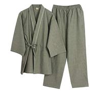 thefancypumpkin Jinbei Men's Japanese Yukata Kimono, Light brown, L