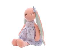Thefirstgiggles Plush Rabbit Dolls with Soft Ear | Long Ears Plush Bunny Soft Toy, Cute Easter Gift for Girls, Floral Print Dress, Pink and Grey, 2 Styles (35cm) (Grey)