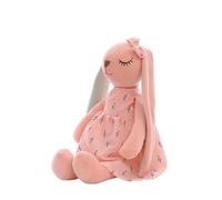 Thefirstgiggles Plush Rabbit Dolls with Soft Ear | Long Ears Plush Bunny Soft Toy, Cute Easter Gift for Girls, Floral Print Dress, Pink and Grey, 2 Styles (35cm) (Pink)