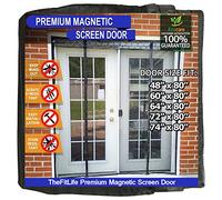 TheFitLife Double Door Magnetic Fly Screens for Doors - Mesh Curtain with Full Frame Hook and Loop, Powerful Magnets, Snap Shut Automatically Patio Door, Sliding French Black