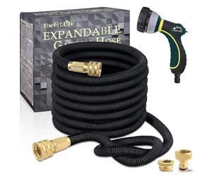 TheFitLife Expandable Garden Hose Pipe - Triple Core Latex and Solid Metal Fittings 8 Pattern Spray Nozzle EU Standard Expanding Kink Free Easy