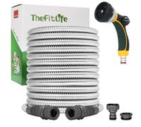 TheFitLife Metal Garden Hose Pipe - Flexible Stainless Steel Water Hose with Solid Fittings and Sprayer Nozzle - Leak Proof Kink Free, Anti-Rust,