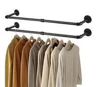 THEGA 2 Pack Wall-mounted Extendable Clothes Rail- Industrial Pipe Wall Mounted Garment Rack, Heavy Duty Detachable Multi Purpose Hanging Rod, Space Saving Hanger With 4 Bases