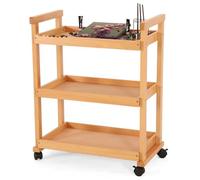 THEGA 89 Cm Art Cart Organizer, Solid Beechwood Art Supply Storage Organizer With 4 Caster Wheels, Multifunctional Rolling Utility Storage Cart For Studio, Classroom, Artists(Natural)