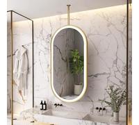 THEGA Bathroom Oval Mirror With LED-Lights, 3-Color Dimmable Lights Ceiling Mounted HD Tempered Glass Mirrors, Hanging Wall Mirror For Makeup Bathroom, Bedroom, Living Room(120L x 60W cm)