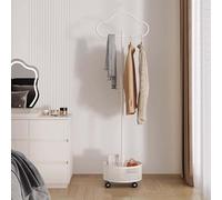 THEGA Heavy Duty Metal Garment Rack, With Wheels And Basket, Space-saving Cloud-shaped Coat Hanger Stand For Bedroom(White)