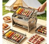 THEGA Portable Charcoal Grill, Multi-Function Rotatable Design, 360° Rotate, Stainless Steel, Hollowed-Out Baking Rack, Anti-Scalding Handle, Ideal For Outdoor Cooking