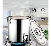 THEGA Stock Pot With Spigot, Large Capacity Soup Bucket With Tap, Stainless Steel, Multifunctional With Lid, Restaurant Hot Water Tea Bucket, Compatible With All Stovess(40x60CM)